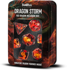 MDG Resin 16mm Poly Dice Set - Dragon Storm Inclusion Resin Red Dragon