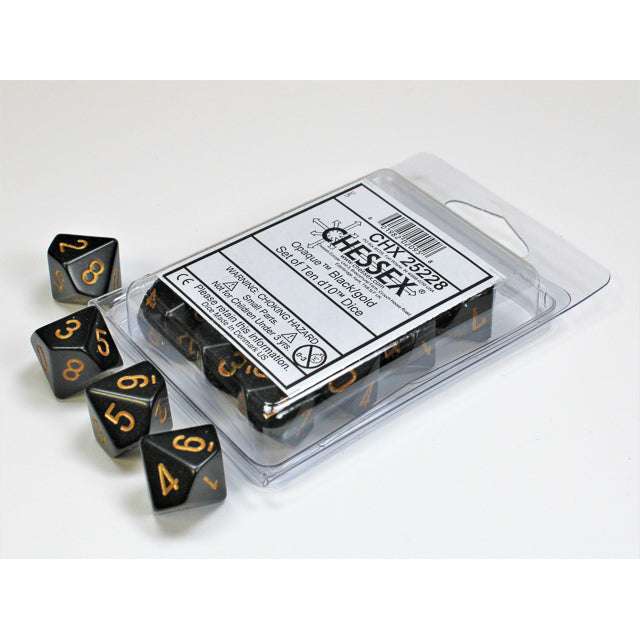 CHX 25228 Opaque Black/gold Set of Ten d10s