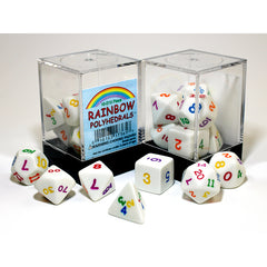 PREORDER CHX KOP17357 Polyhedral Opaque White w/ Rainbow 7-die set in Plastic box