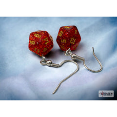 PREORDER CHX 54208 Hook Earrings Glitter Ruby Mini-Poly d20 Pair