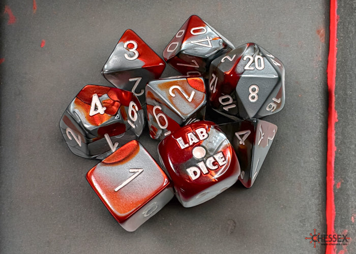 CHX 30066 Gemini Red-Steel/white Polyhedral 7-Dice Set (with bonus die)