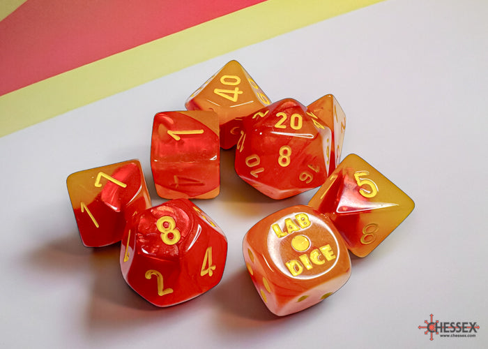 CHX 30051 Gemini Gellow-Red/yellow Polyhedral Luminary 7-Dice Set (with bonus die)