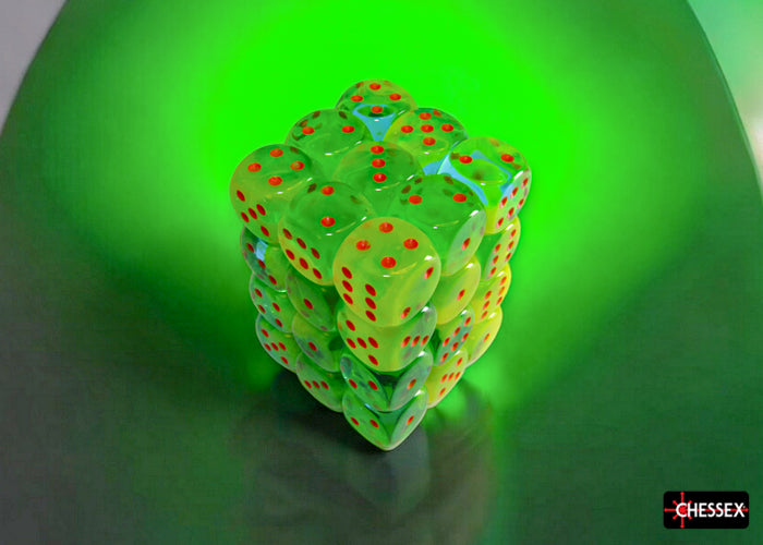 PREORDER CHX 26870 Gemini Plasma Green-Teal/orange Luminary 12mm d6 Dice Block (36 dice)