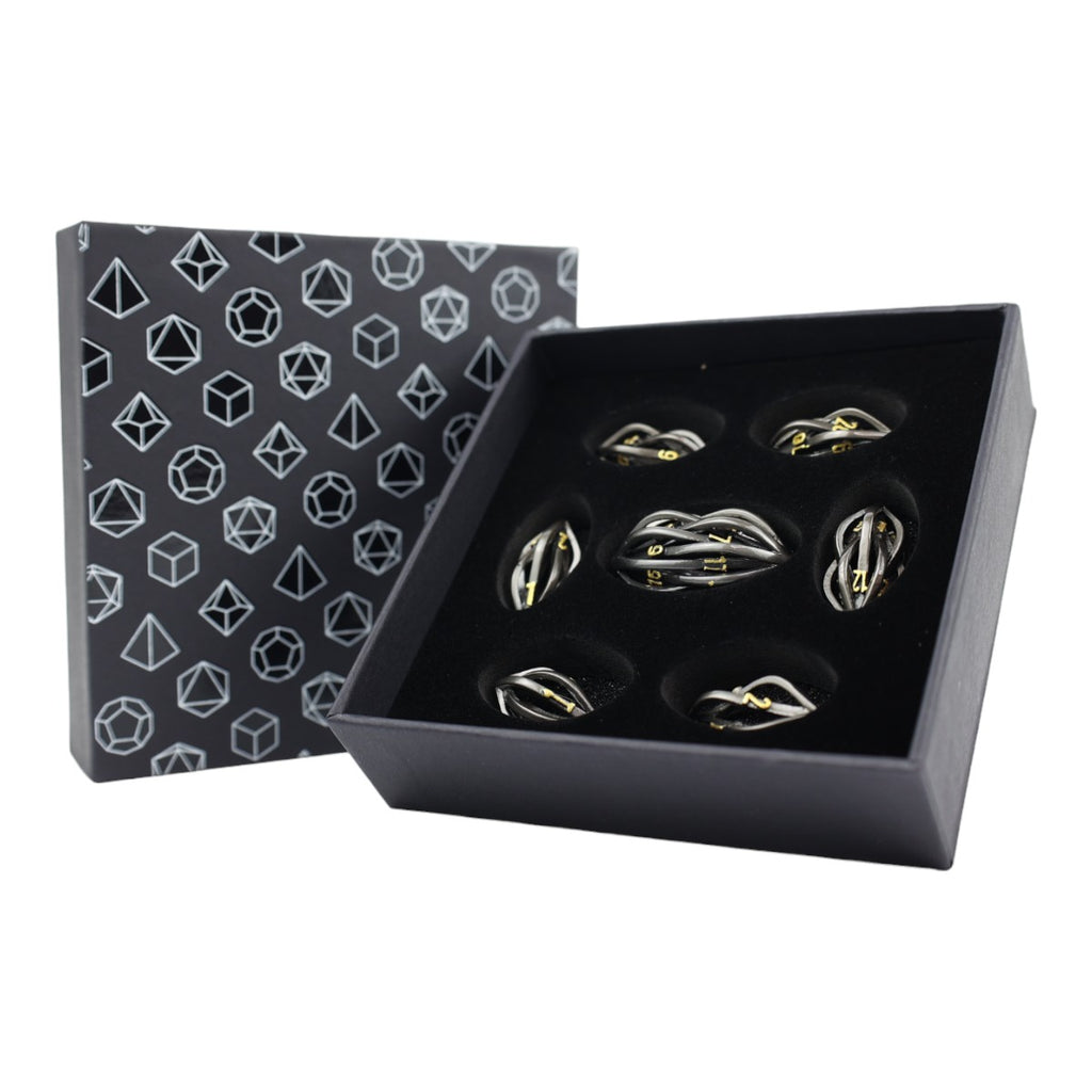 LPG Dice RPG Set Hollow Elliptic - Black and Gold