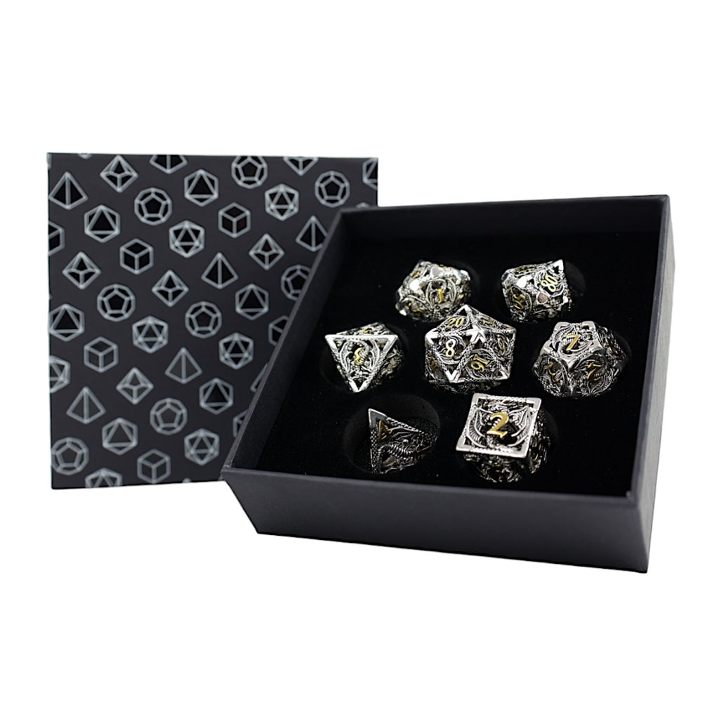 LPG Dice RPG Set Hollow Dragon - Chrome and Gold