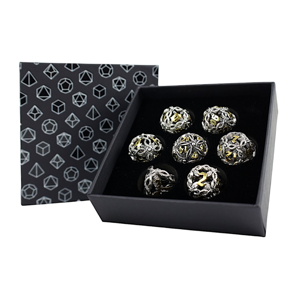 LPG Dice RPG Set Hollow Vines - Chrome and Gold