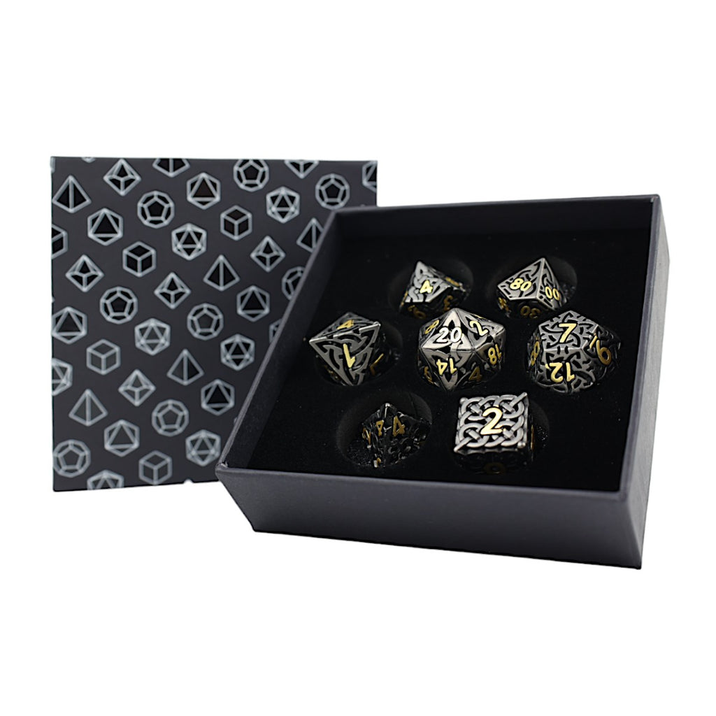 LPG Dice RPG Set Hollow Textures - Black and Gold