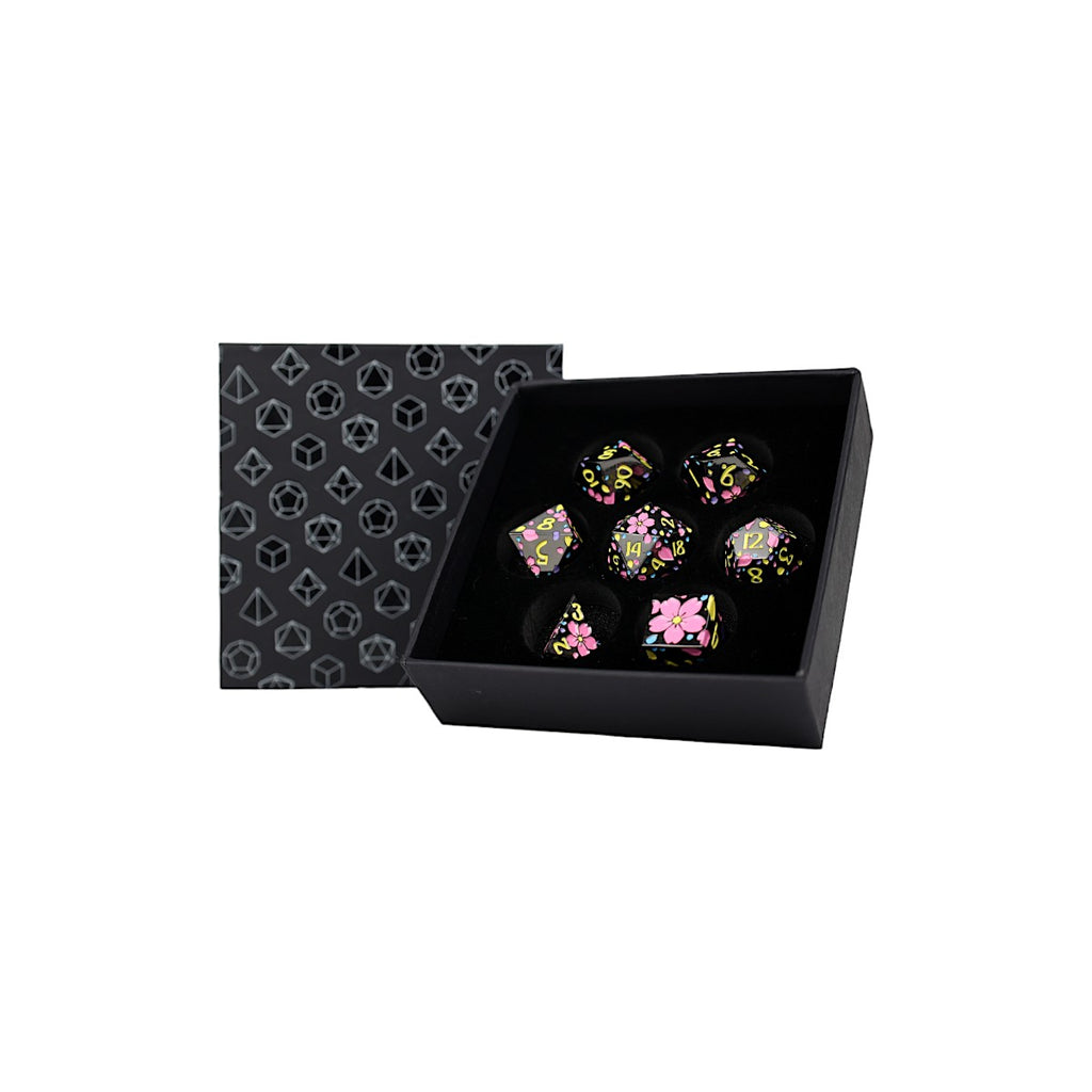 LPG Dice RPG Set Inscripted Sakura Pastel Black