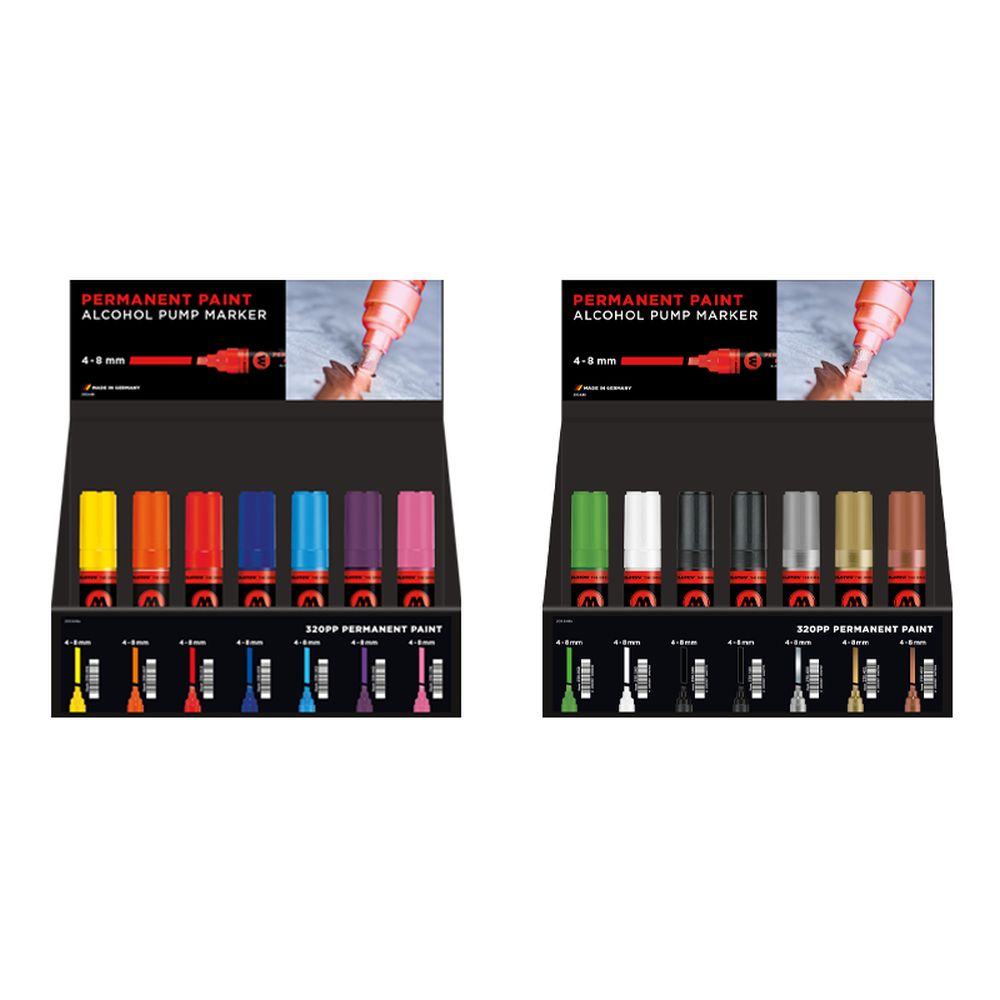 PREORDER Molotow - Displays - 320PP Alcohol Pump Marker A+B Stand Display (Stand with Stock)