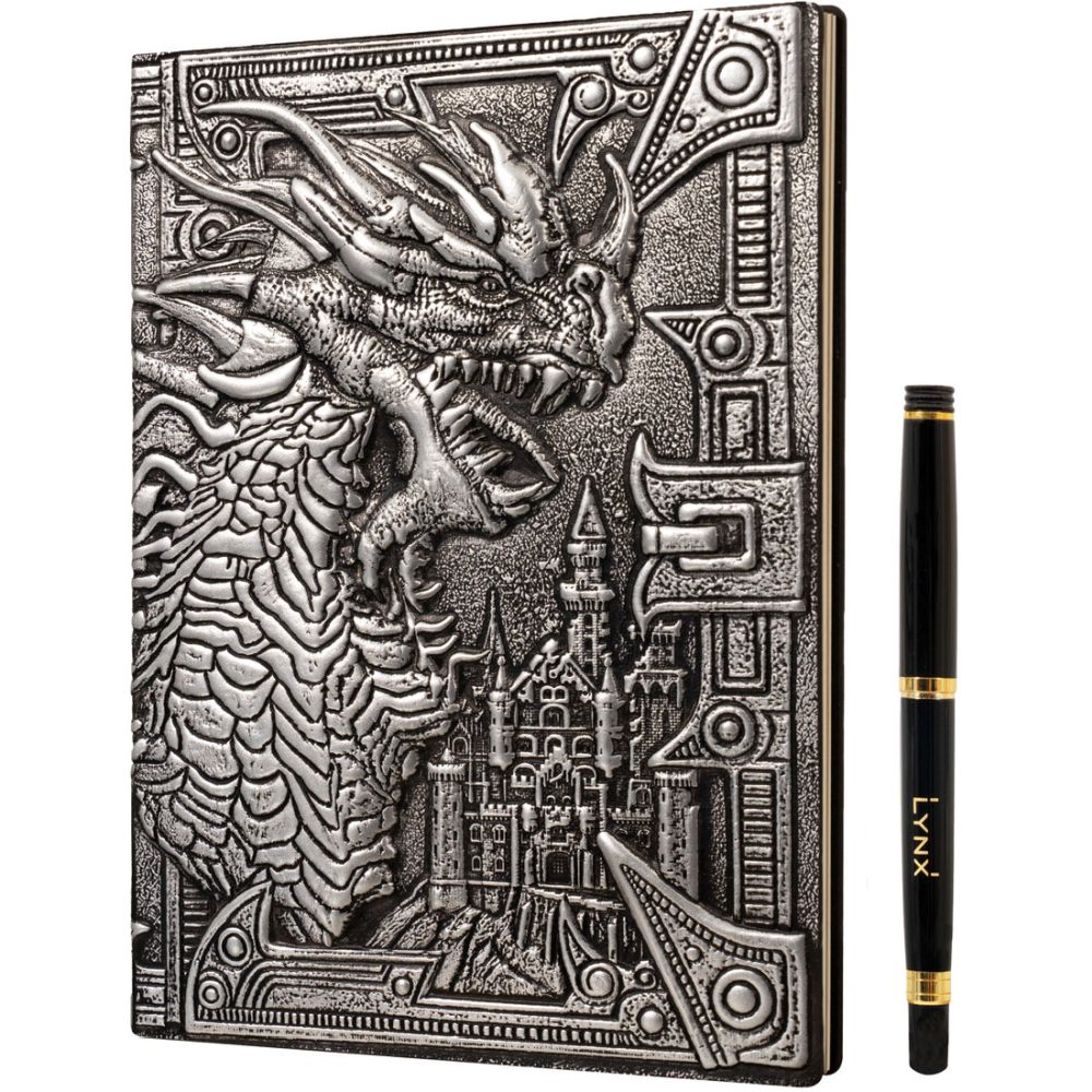 PREORDER 3D Faux-Leather Notebook - Journal - Silver Dragon