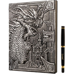 PREORDER 3D Faux-Leather Notebook - Journal - Silver Dragon