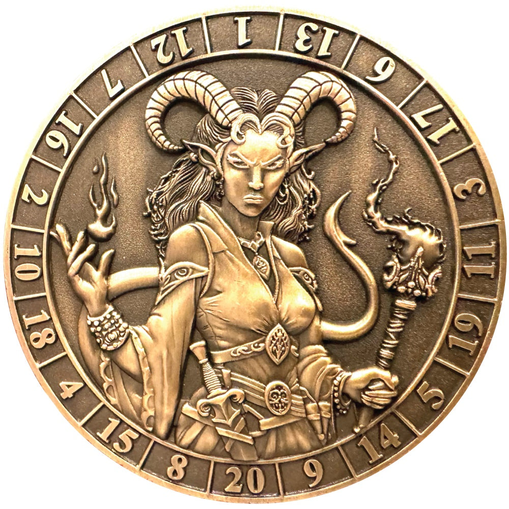 PREORDER Dice Coin D20 Female Tiefling Warlock