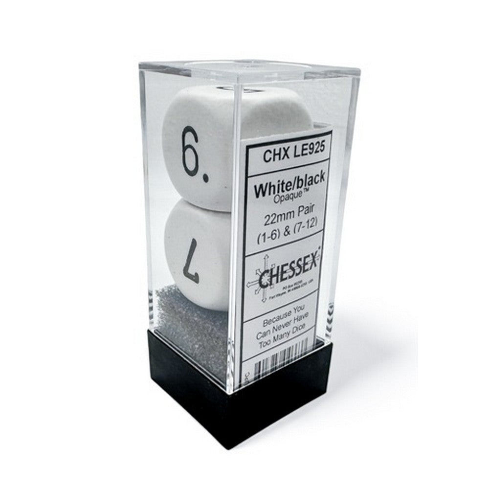 PREORDER CHX LE925 Pair of Numbered Opaque White/black 22mm d6s (2-6 & 7-12)