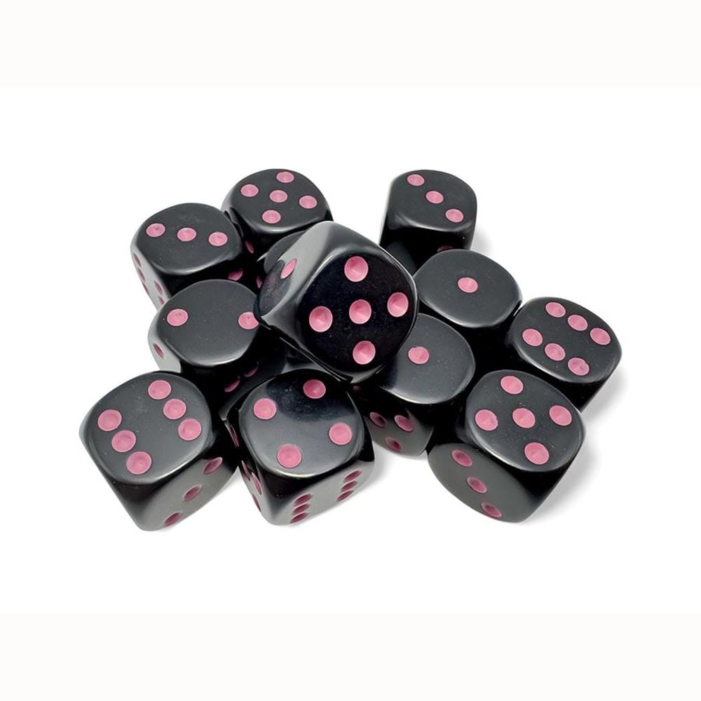 PREORDER CHX 25648 Opaque 16mm d6 Black/pink Dice Block (12 dice)