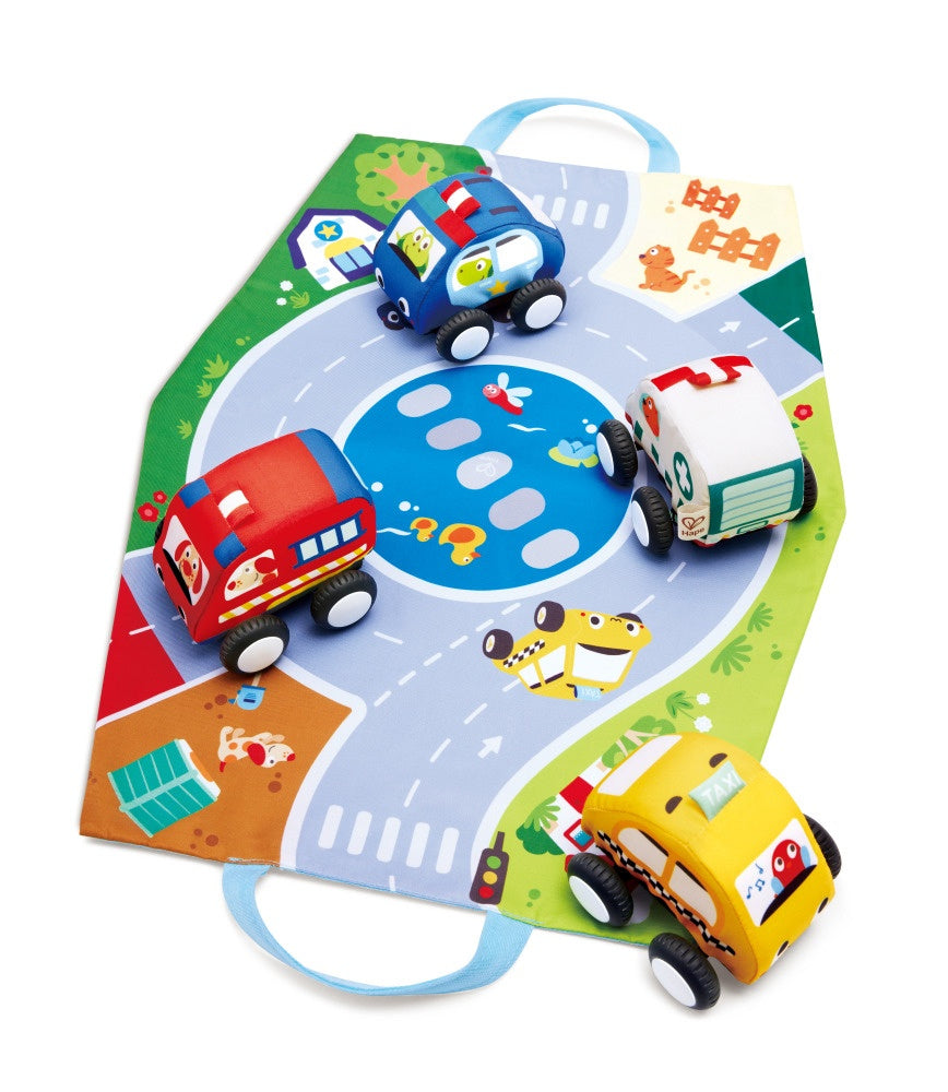 PREORDER Hape - Infant Toys: Pull-Back Plush Car Set