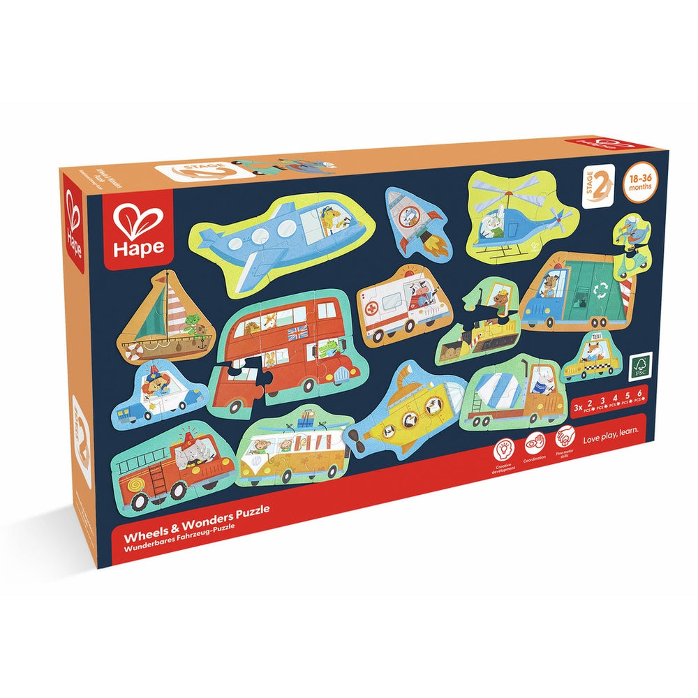 PREORDER Hape - Puzzles: Wheels & Wonders Puzzle