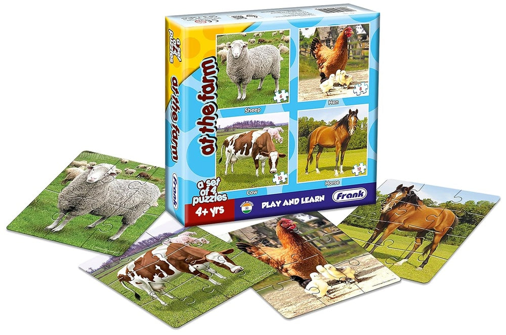 PREORDER Play & Learn Puzzle 4pk - Asst B (At the Farm - Endangered Animals - In the Zoo)