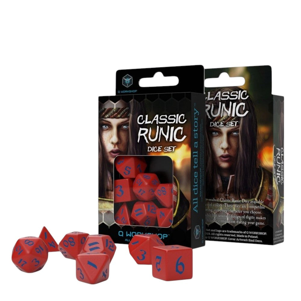 PREORDER Q Workshop: Classic Runic Red & blue Dice Set (7)