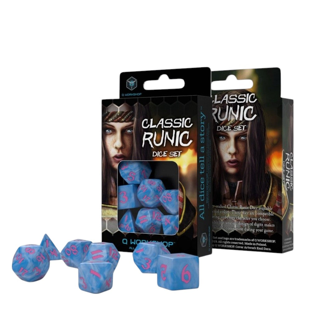 PREORDER Q Workshop: Classic Runic Glacier & pink Dice Set (7
