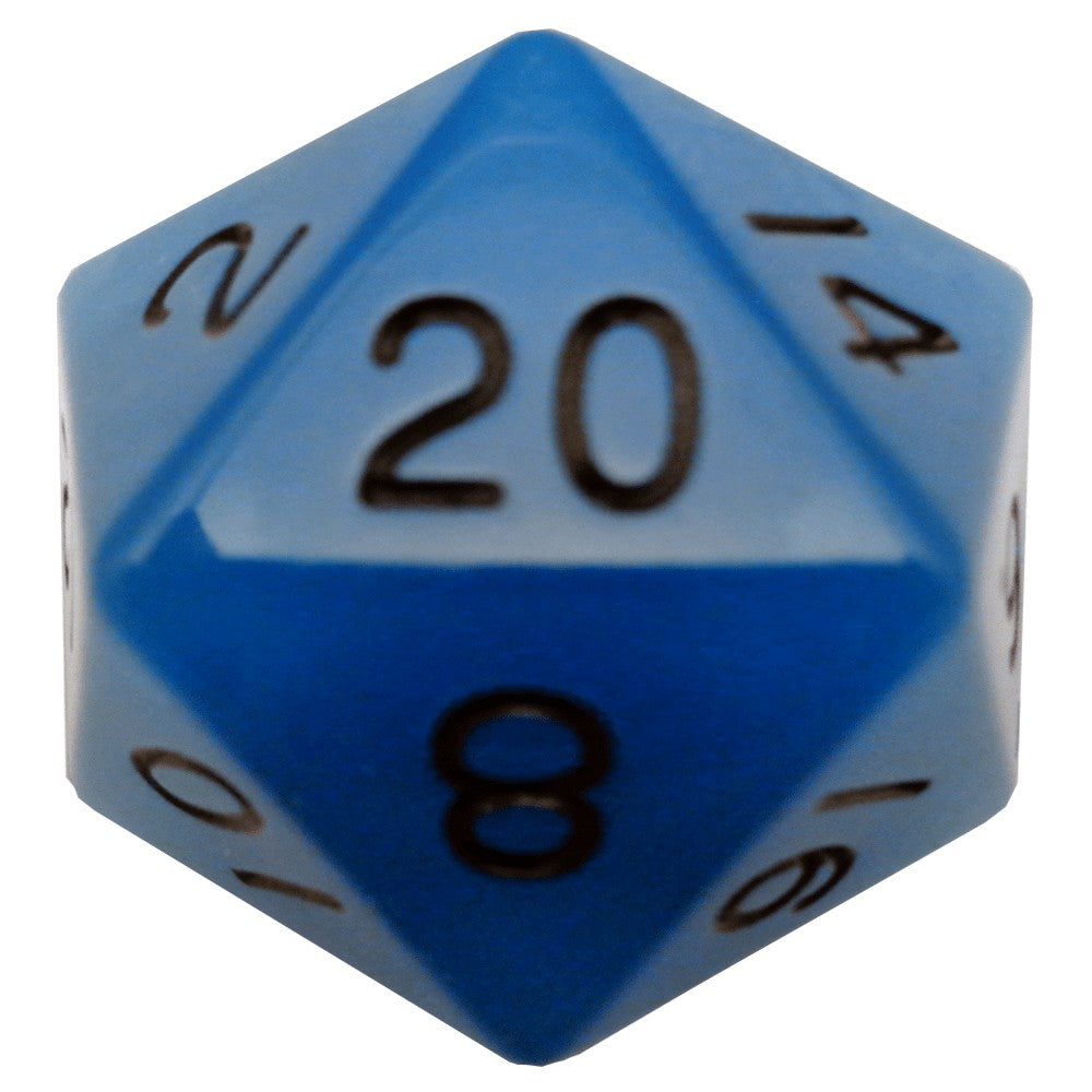 Fanroll: 35mm Mega Acrylic d20: Glow Blue with Black Numbers