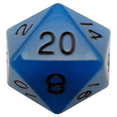 Fanroll: 35mm Mega Acrylic d20: Glow Blue with Black Numbers