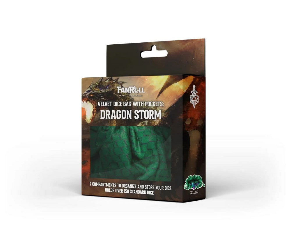 Fanroll: Dragon Storm Velvet Compartment Dice Bag: Green Dragon Scales