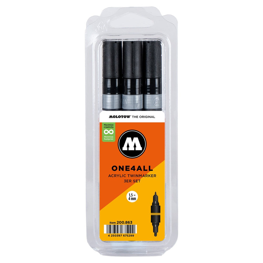 PREORDER Molotow - Markers - One4All - Twin - 3Pcs Black Set