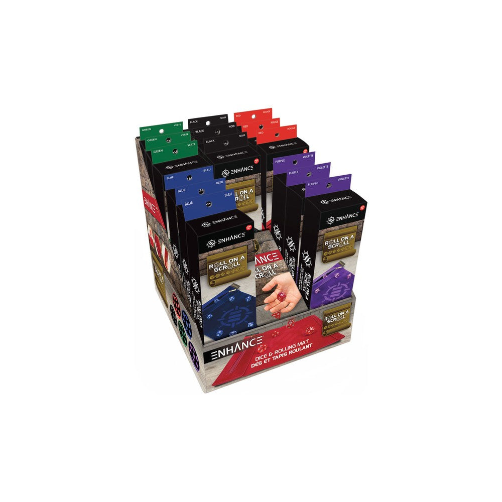 PREORDER ENHANCE Tabletop Roll on a Scroll Dice Case and 7pc Acrylic Dice Set - Multicolor