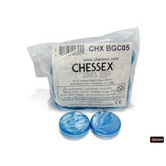 PREORDER CHX BGC05 15 of Velvet Bright Blue 28mm Backgammon Checkers in a bag