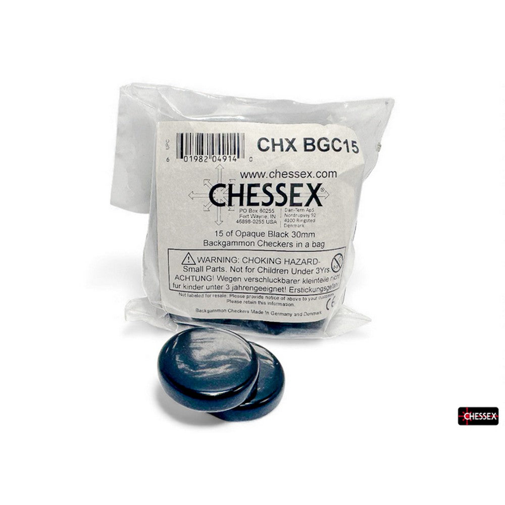 PREORDER CHX BGC15 15 of Opaque Black 30mm Backgammon Checkers in a bag