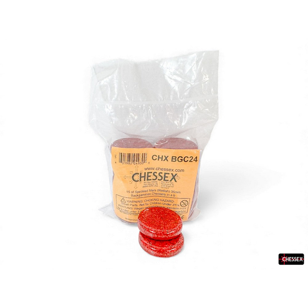 PREORDER CHX BGC24 15 of Speckled Mars (Redish) 35mm Backgammon Checkers in a bag