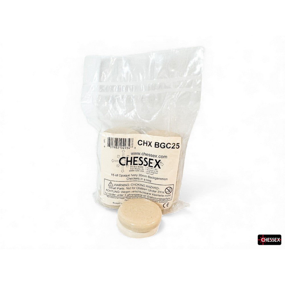 PREORDER CHX BGC25 15 of Opaque Ivory 35mm Backgammon Checkers in a bag