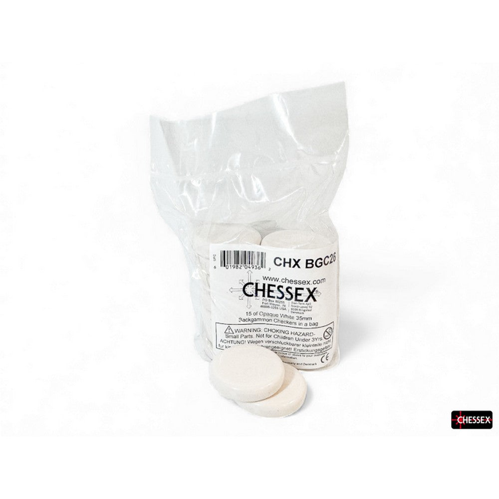 PREORDER CHX BGC26 15 of Opaque White 35mm Backgammon Checkers in a bag