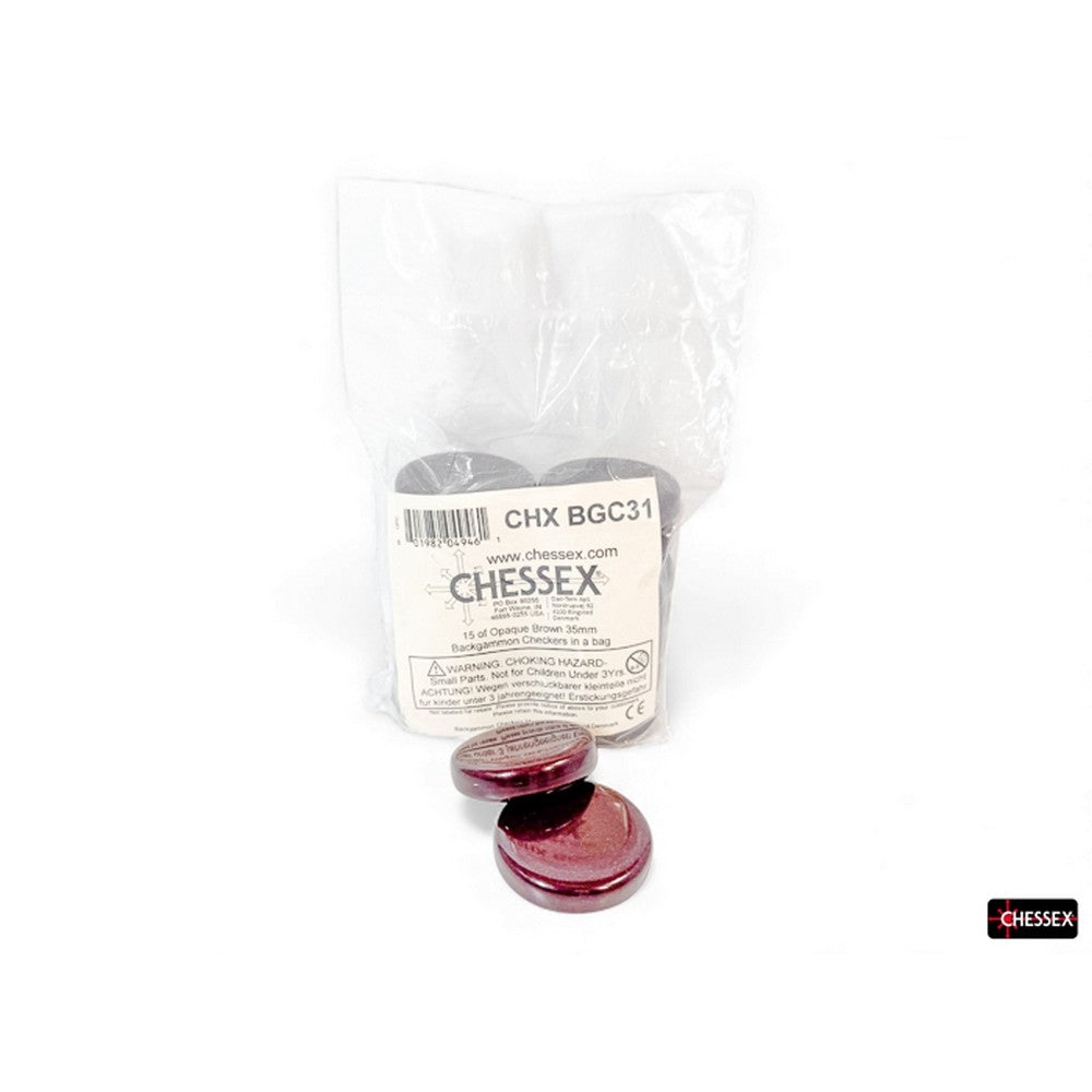 PREORDER CHX BGC31 15 of Opaque Brown 35mm Backgammon Checkers in a bag