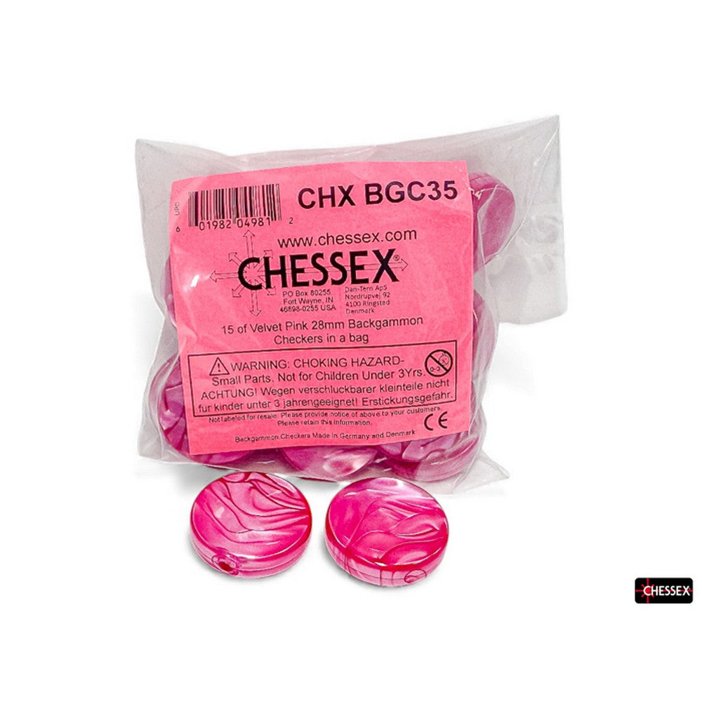 PREORDER CHX BGC35 15 of Velvet Pink 28mm Backgammon Checkers in a bag