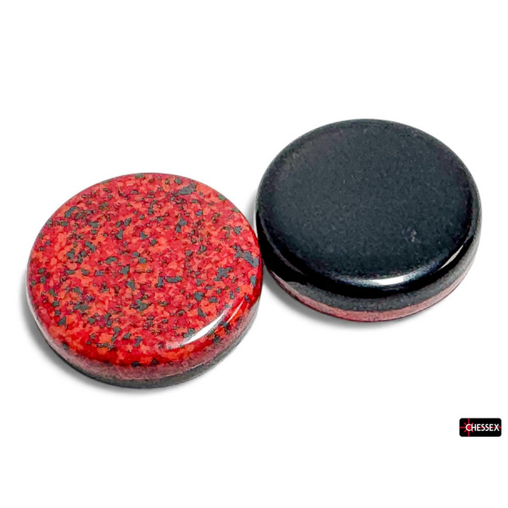 PREORDER CHX REV06 64 of Opaque Black & Speckled Mars (Redish) 30mm Reversi Checkers in a bag