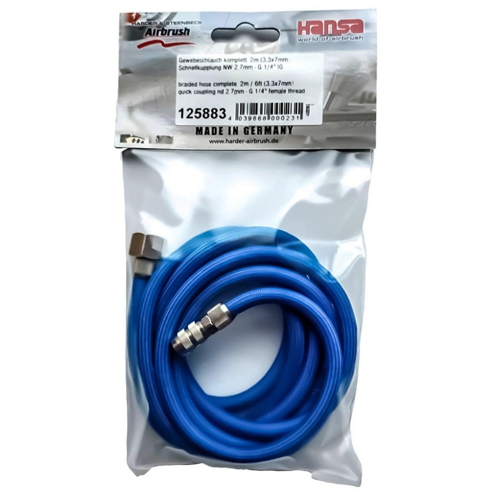 PREORDER H&S Airbrushes - braided hose - 2m (3 -3x7mm) quick coupling nd 2.7mm - G 1/4 female thread