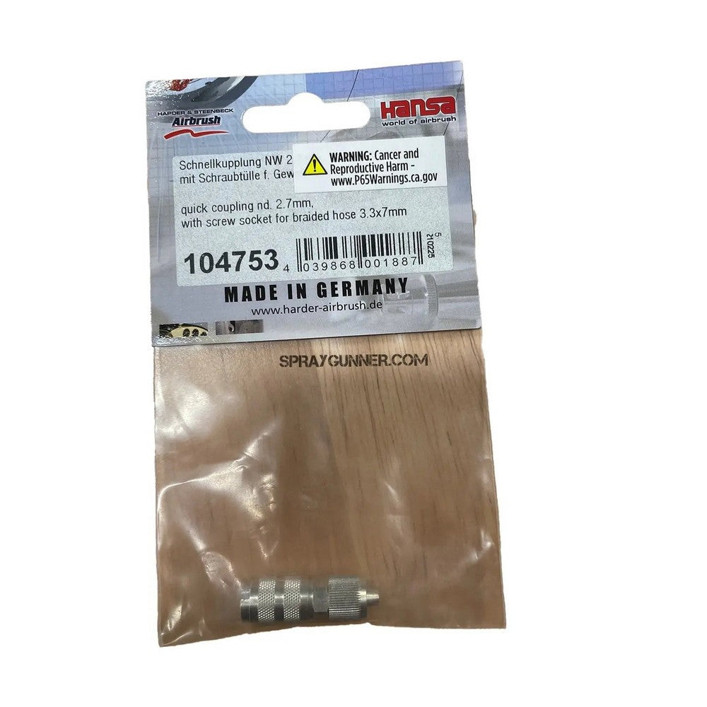 PREORDER H&S Airbrushes - quick coupling nd. 2.7mm - with screw socket for braided hose 3.3x7mm