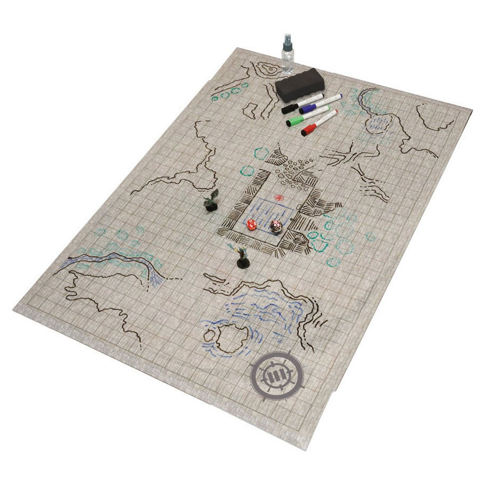 PREORDER U2 ENHANCE RPG Grid Mat - Tabletop Map (24x36 inch) Dry Erase Grid with Pouch & Marker Kit (Stone)