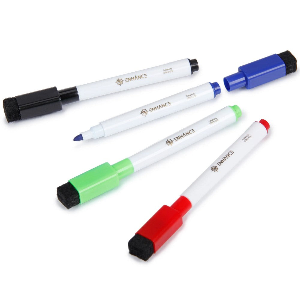 PREORDER U2 ENHANCE Dry Erase Markers- 4 Pack Fine Tip with Built-in Eraser (Blue & Red & Green & Black)