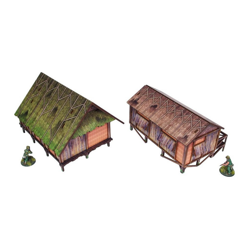 PREORDER Micro Art Studio - WW2 Pacific Jungle Huts (2) PREPAINTED [28mm/1:56]