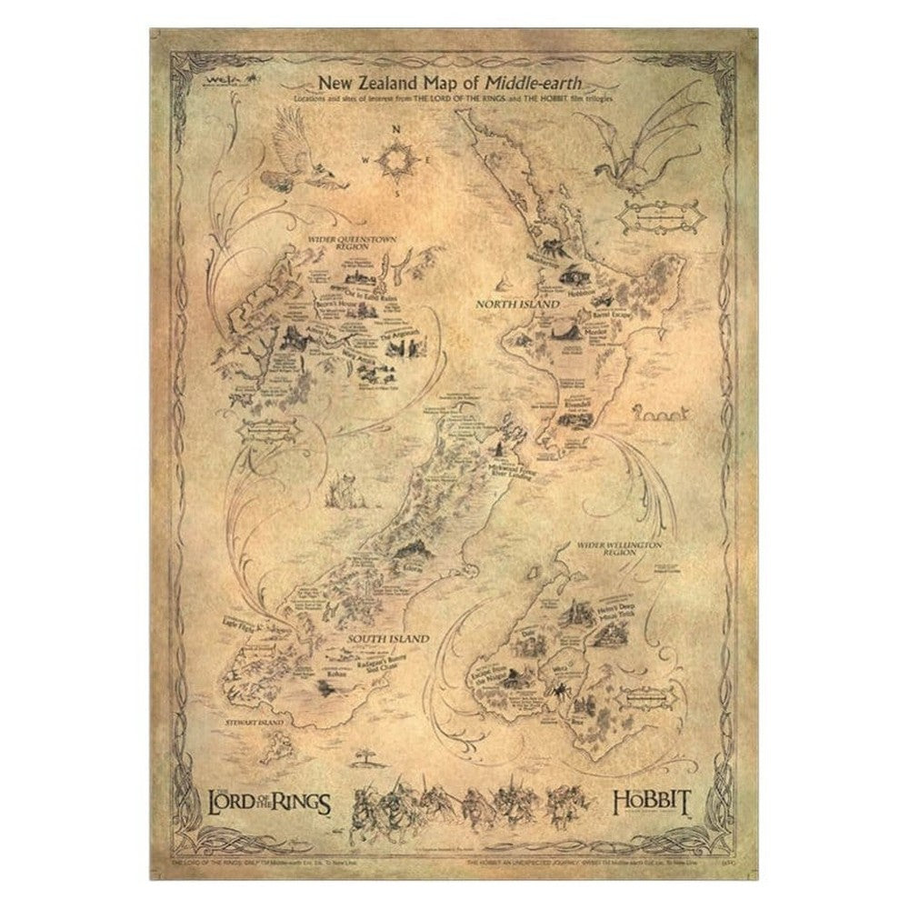 PREORDER WETA - The Hobbit Trilogy - Art Print - New Zealand Map of Middle Earth