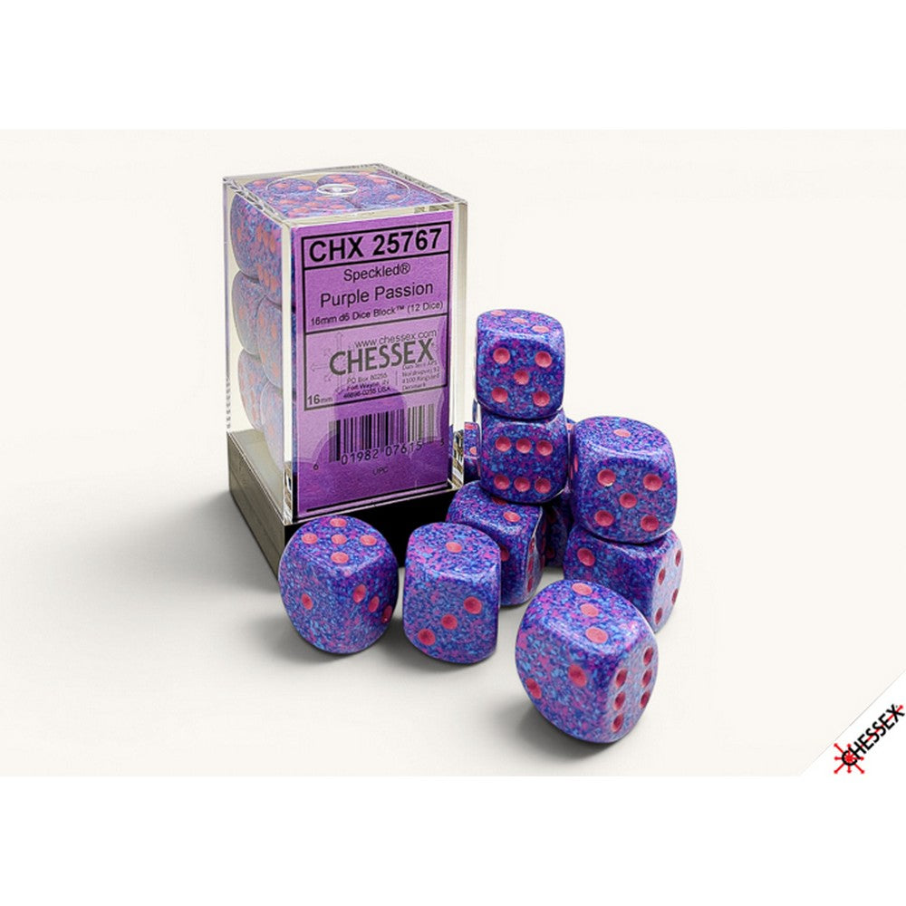 PREORDER CHX 25767 Speckled Purple Passion 16mm d6 Dice Block (12 dice)