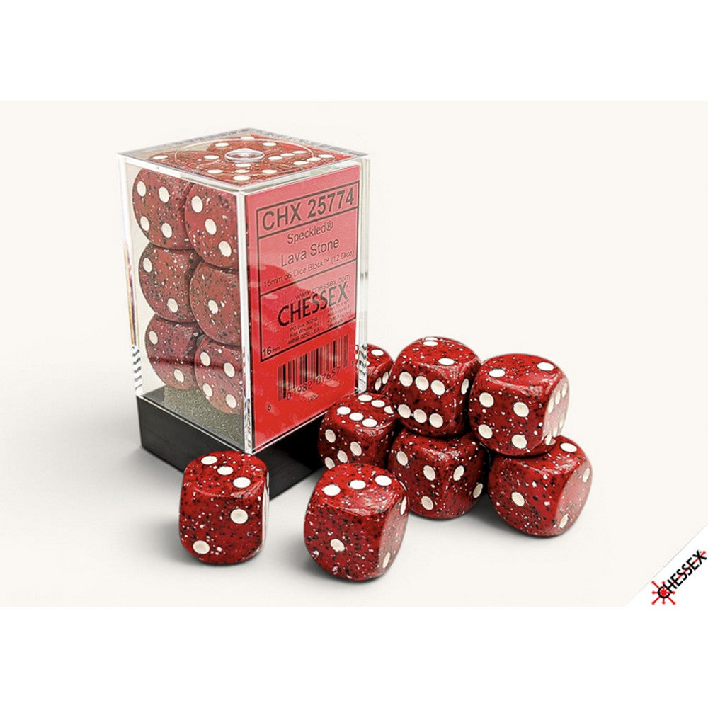 PREORDER CHX 25774 Speckled Lava Stone 16mm d6 Dice Block (12 dice)