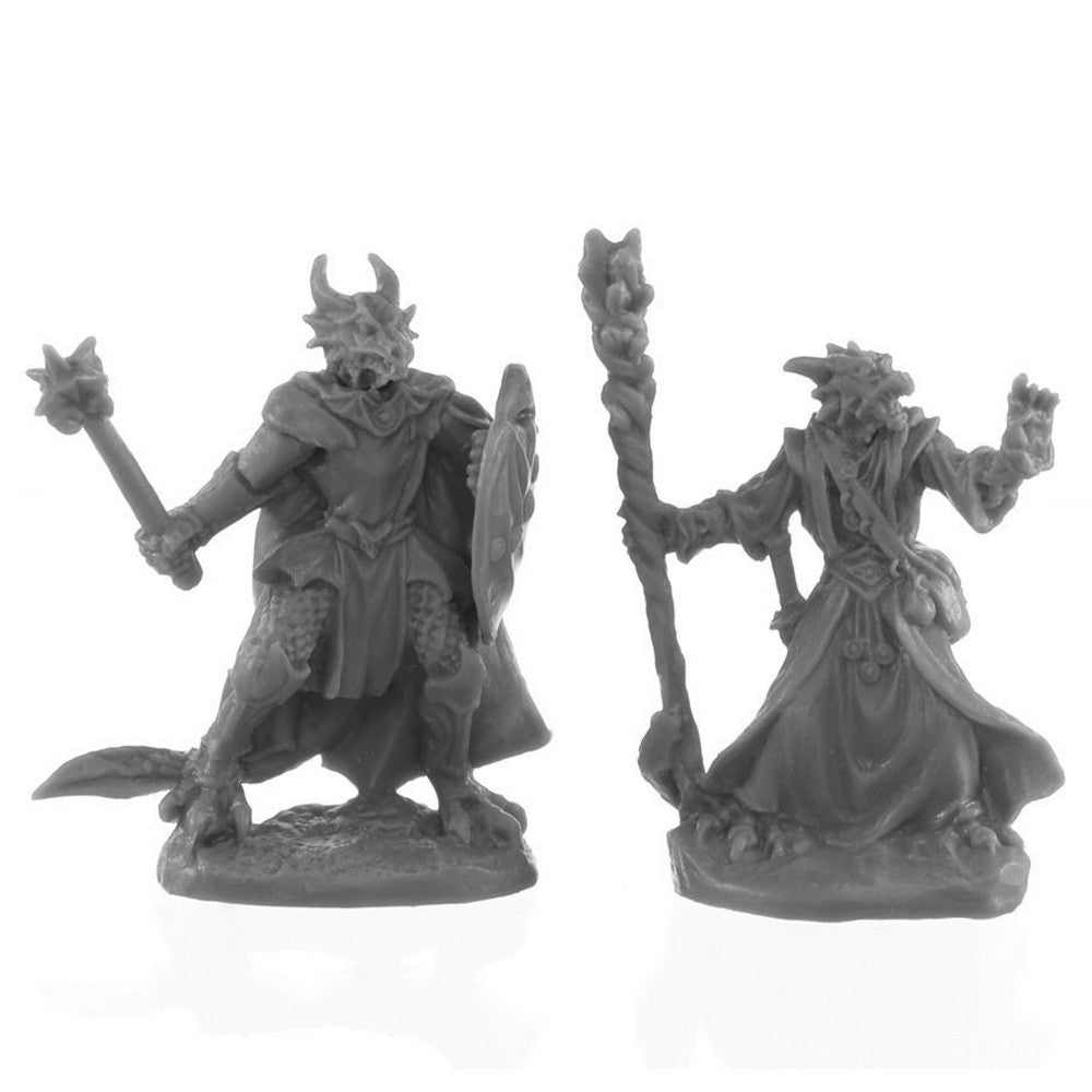 PREORDER Reaper: Bones Black: Dragonfolk Wizard and Cleric (Plastic)