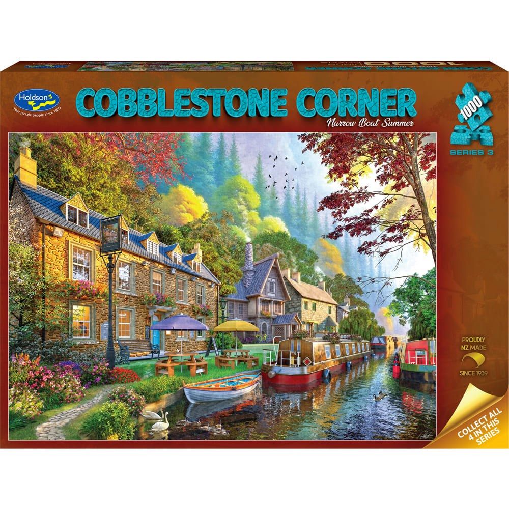 PREORDER Puzzle - Holdson - Cobblestone Corner S3 - 1000pc Puzzle - Narrow Boat Summer