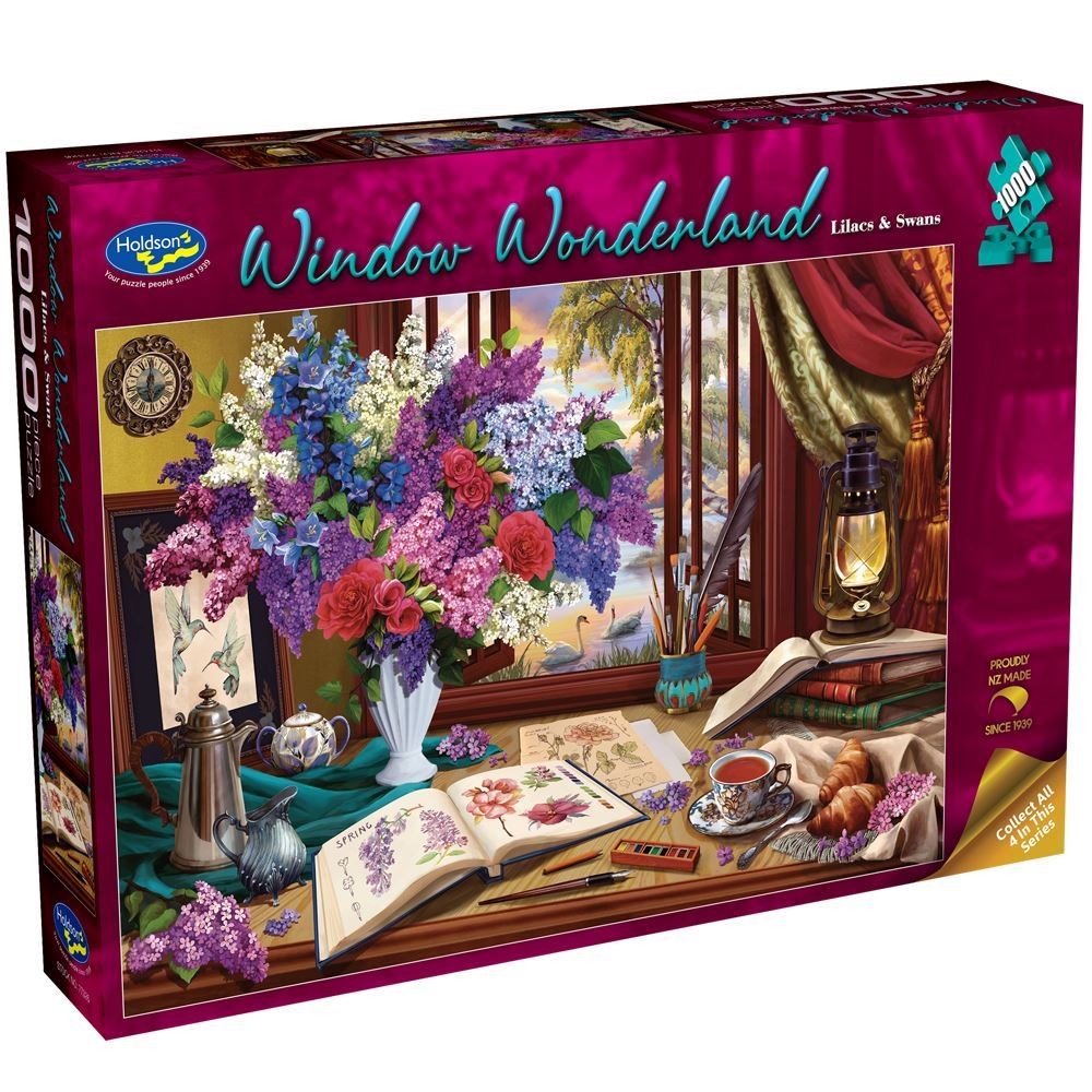 PREORDER Puzzle - Holdson - Window Wonderland - 1000pc Puzzle- Lilacs & Swans