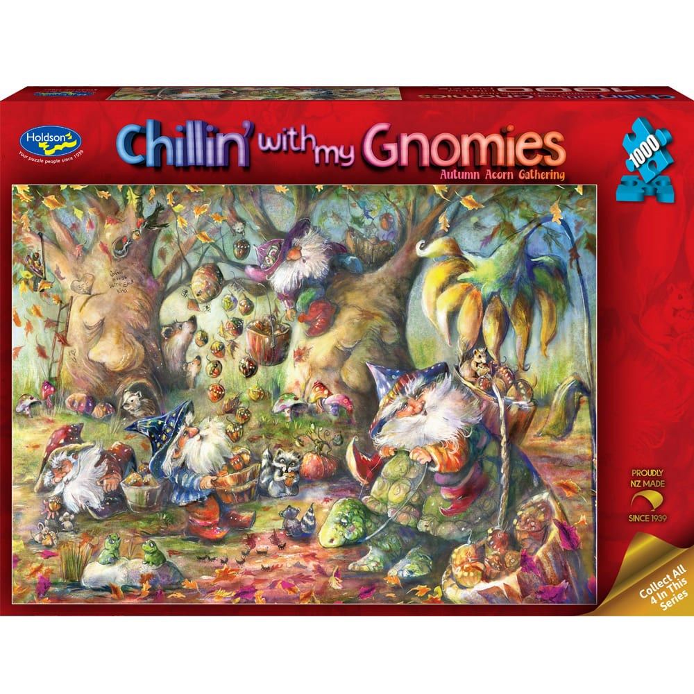 PREORDER Puzzle - Holdson - Chillin with My Gnomies - 1000pc Puzzle - Autumn Acorn Gathering