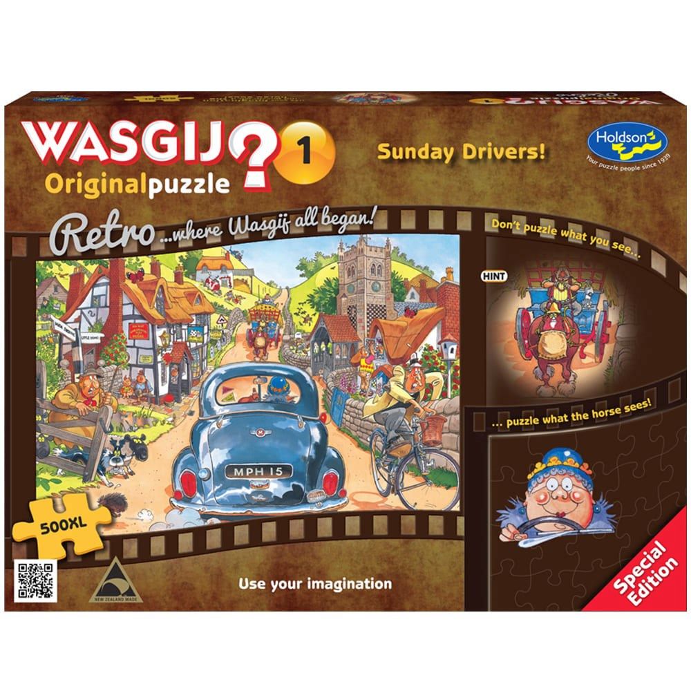 PREORDER Puzzle - Holdson - Wasgij? - 500XLpc Puzzle - Retro Original #1 Sunday Drivers