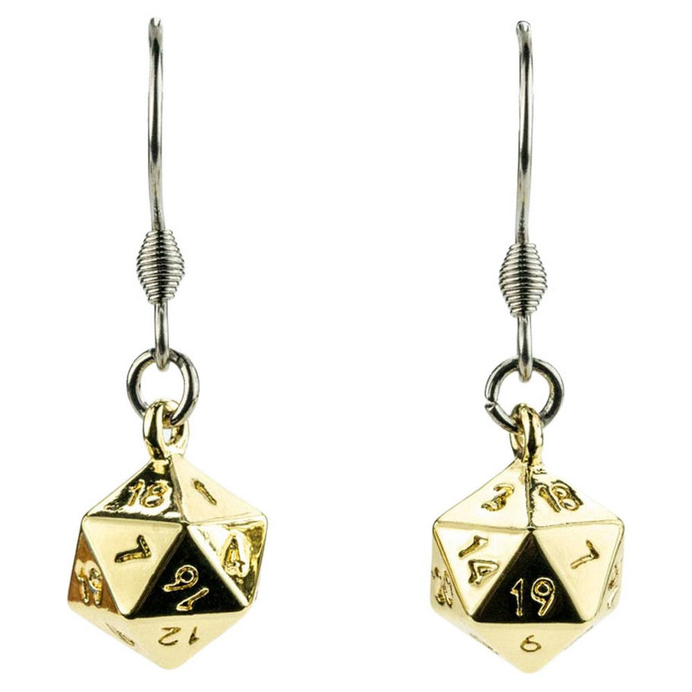 PREORDER Fanroll: D20 Dice Earrings: Gold Metal